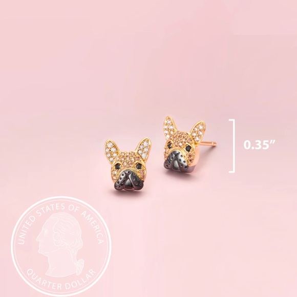 18k Diamond Bulldog Boston Terrier Dog Earrings - Picture 4 of 5